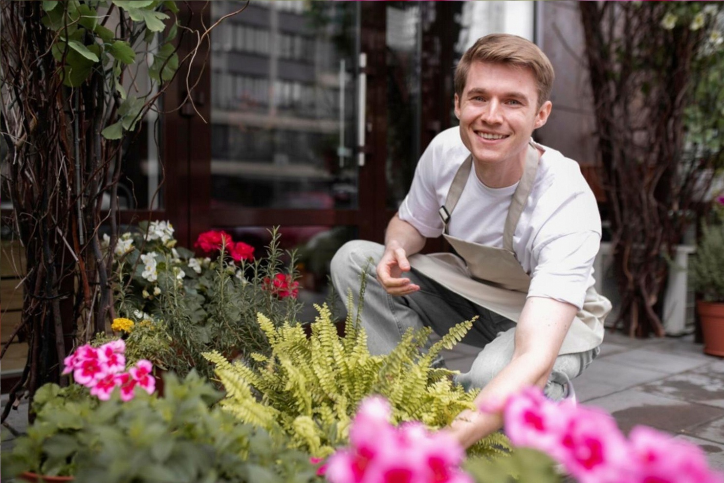 Eventfloristik für eine Firmenveranstaltung mit großen Blumenarrangements